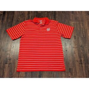 Washington Nationals Shirt Mens Large Red MLB Baseball Polo Striped Embroidered